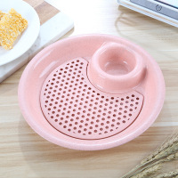 小麦秸秆沥水饺子盘菜盘带醋碟微波炉创意家用双层餐盘可定制logo 北欧粉