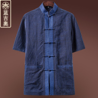 中老年唐装男短袖真丝桑蚕丝绸香云纱男装中国风老人衣服爷爷夏装