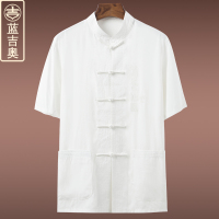 中老年唐装男夏季短袖上衣中式男装中山装中年爸爸爷爷中国风服装