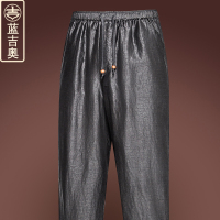 中老年男士唐装裤子夏季真丝桑蚕丝绸香云纱男装休闲裤中国风男裤