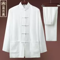 中老年唐装男长袖真丝桑蚕丝绸套装中式男装中山装爷爷中国风夏装