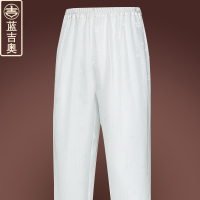 中老年唐装男裤子真丝桑蚕丝绸长裤中式男装休闲裤中国风夏装男裤