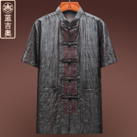 中老年人唐装男短袖真丝桑蚕丝绸香云纱男装中国风民族风夏装上衣