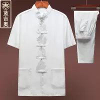 中老年男士唐装短袖盘扣套装中式男装中山装中国风民族风老人衣服