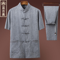 中老年人唐装男夏季短袖上衣中式男装古装中山装中国风民族风夏装