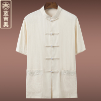 中老年人唐装男夏季短袖上衣中式男装古装中山装老人衣服装中国风