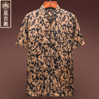 中老年唐装男短袖真丝桑蚕丝绸香云纱男装中国风爸爸爷爷夏装上衣