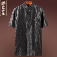 中老年唐装男短袖真丝桑蚕丝绸香云纱上衣中国风男装爷爷夏装衬衫