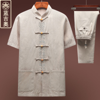 中老年人唐装男短袖套装中式男装中山装中国风民族风老人衣服夏装