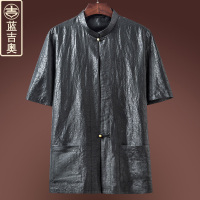 中老年唐装男短袖真丝桑蚕丝绸香云纱上衣中式男装爷爷中国风夏装