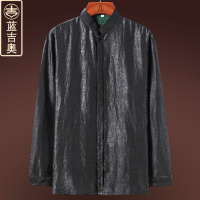 中老年人唐装男长袖真丝桑蚕丝绸香云纱上衣中国风男装爷爷装夏装