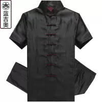 男士唐装短袖盘扣真丝桑蚕丝绸香云纱套装中式男装中国风爸爸夏装