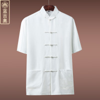 中老年唐装男夏季短袖真丝桑蚕丝绸上衣爷爷老人衣服装中国风男装