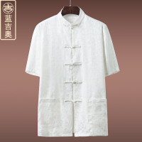 中老年人唐装男夏季长袖真丝桑蚕丝上衣爸爸爷爷老人衣服装中国风