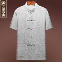 中老年人唐装男夏季短袖盘扣上衣中式男装爸爸老人衣服中国风上衣