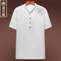 中老年唐装T恤男夏季短袖棉麻上衣中国风男装爸爸爷爷老人体恤衫