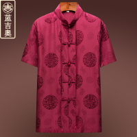 中老年唐装衬衫男短袖真丝桑蚕丝上衣老人过寿生日衣服中国风男装