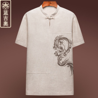 中老年唐装T恤男夏季短袖盘扣棉麻上衣中式男装爸爸中国风体恤衫