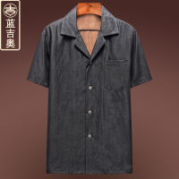 香云纱衬衫男夏天薄款短袖真丝桑蚕丝绸缎高端衬衣中老年男装上衣