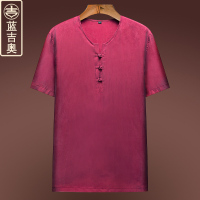 铜氨丝唐装T恤男夏季短袖上衣中式男装禅意茶服中国风体恤衫套装