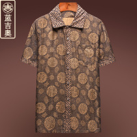 中老年香云纱衬衫男夏季短袖真丝桑蚕丝绸上衣中式男装中国风衬衣