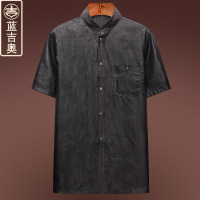 香云纱衬衫男夏季薄款短袖真丝桑蚕丝绸套装禅修服男装中国风衬衣