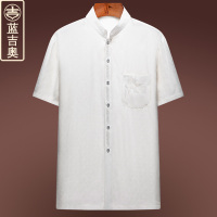 铜氨丝唐装衬衫男夏季短袖上衣中式男装中国风爸爸爷爷立领衬衣