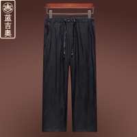 铜氨丝裤子男夏天薄款长裤松紧男裤中年爸爸爷爷老人中国风休闲裤