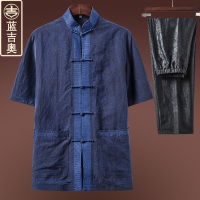 香云纱唐装男短袖真丝桑蚕丝绸套装中式男装中老年爷爷夏装中国风