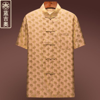 重磅真丝唐装男短袖桑蚕丝绸缎高端男装中老年爸爸爷爷中国风上衣