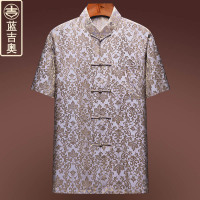 重磅真丝唐装男夏季短袖桑蚕丝绸缎上衣中式男装华服中国风上衣服