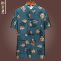 重磅真丝唐装男夏天短袖桑蚕丝绸上衣爸爸爷爷喝茶服禅修服中国风