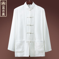 中老年唐装男夏季短袖真丝桑蚕丝绸上衣爷爷老人衣服装中国风男装