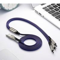 拉卡仕(Racrrs)苹果数据线type-c三合一快充闪充小米安卓锌合金充电线 锌合金一拖三[蓝色]