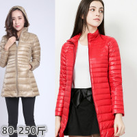 胖妹妹加肥加大码超轻薄羽绒服女中长款200斤胖mm中老年妈妈宽松