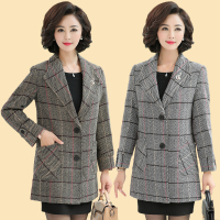 中老年西装上衣40岁50妈妈秋冬装洋气毛呢外衣阔太太高贵格子外套