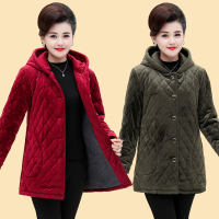 加绒棉衣女妈妈装加厚棉服秋冬季40岁50中老年丝绒棉袄中长款外套