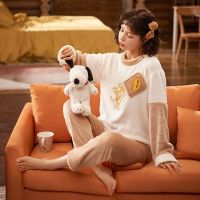 [法兰绒]秋冬季加厚女士法兰绒套装睡衣女外穿冬天珊瑚绒家居服