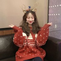 圣诞新年红色毛衣女2020冬装新款宽松慵懒风上衣