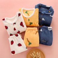 秋冬季儿童法兰绒睡衣套装加厚中大男女童珊瑚绒小孩长袖宝宝睡衣