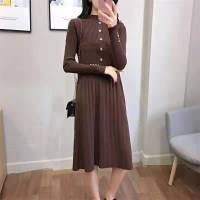 中长款毛衣裙女2020秋冬新款厚宽松套头配大衣针织过膝打底连衣裙