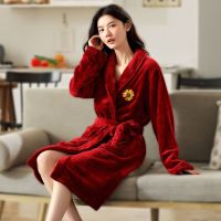 秋冬季法兰绒情侣睡袍女加绒珊瑚绒浴袍男长款浴衣睡衣家居服晨袍