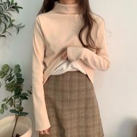 加绒加厚半高领打底衫T恤女秋冬洋气显瘦百搭港风ins长袖T恤女上衣潮