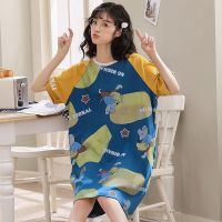 纯棉睡裙女夏季韩版卡通薄款短袖连衣裙