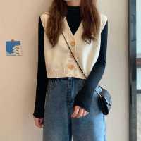 2021新款宽松V领短款外穿马甲薄款糖果色无袖针织衫女装