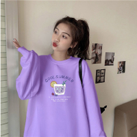 纯棉圆领卫衣女2021年新款薄款韩版宽松原宿风慵懒长袖上衣女