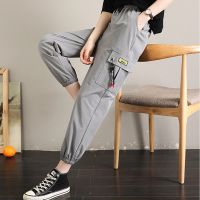 春秋季束脚工装裤女宽松韩版显瘦高腰九分阔腿裤女大码休闲裤女潮