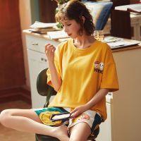 睡衣女士夏季薄款短袖纯色棉两件套装学生ins风韩版春夏天家居服