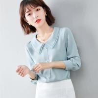 2021春装新款娃娃领气质珍珠扣衬衫高档洋气小衫上衣