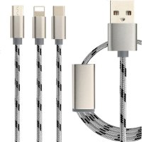手机平板充电线一拖三苹果安卓Type-c数据线usb快充三合一编织适用iPhone小米vivo华为 0.3米 太空灰